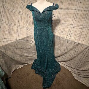 Glittery Teal Off-Shoulder Dress (available in other colors)
